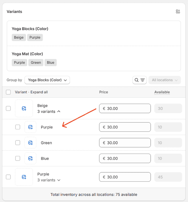 Shopify select variant