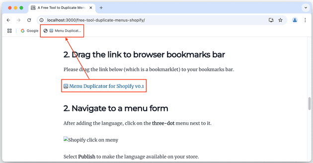 Drag bookmarklet